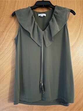 Calvin Klein Olive Green Ruffle Collar Sleeveless Camisole